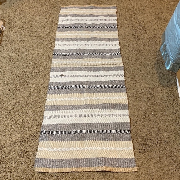 VTG Wool Hand Woven Table Runner Topper Small Rug 61 X 21 Neutral Earth Chunky - Picture 1 of 13